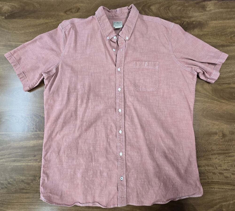 L.L. Bean Men's Short Sleeve Button Down Shirt Pink Rose Textured Size XXLT